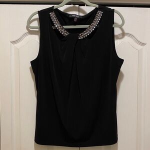 Nine West Black Sleeveless Top with Embellished Neckline